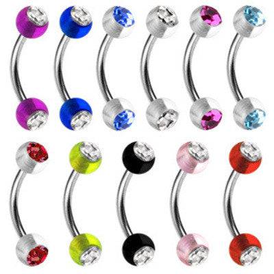 Surgical Steel Curved Barbell Eyebrow Ring with Acrylic Balls with CZ Gems - Pierced Universe