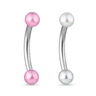 Surgical Steel Curved Barbell Ring With Pearl Acrylic Balls - Pierced Universe