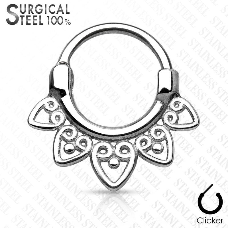 Surgical Steel Curved Barbell Tribal Septum Ring Clicker - Pierced Universe