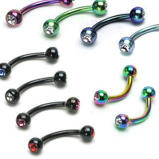 Surgical Steel Curved Barbell with Double Gem Balls - Pierced Universe