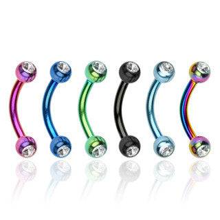 Surgical Steel Curved Barbell with Double Gem Balls - Pierced Universe