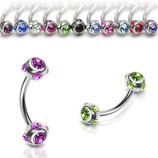 Surgical Steel Curved Barbell with Double Multi Gem Encrusted Ball Ends - Pierced Universe
