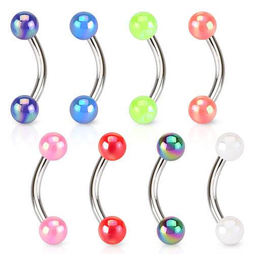 Surgical Steel Curved Barbell with Shiny Metallic Coated Acrylic Balls - Pierced Universe