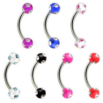 Surgical Steel Curved Eyebrow Cartilage Helix Tragus Barbell Ring with Multi CZ Colored Acrylic Balls - Pierced Universe