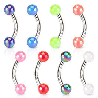Surgical Steel Curved Eyebrow Cartilage Ring with Metallic Glow Acrylic Balls - Pierced Universe