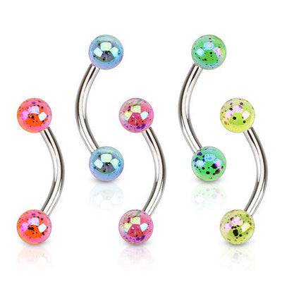 Surgical Steel Curved Eyebrow Cartilage Ring with Splatter Shine Glow Acrylic Ball Ends - Pierced Universe