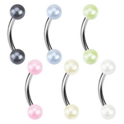 Surgical Steel Curved Eyebrow Cartilage Tragus Helix Barbell Ring with Pearl Acrylic Balls - Pierced Universe