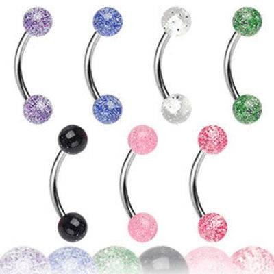 Surgical Steel Curved Eyebrow Tragus Helix Cartilage Ring Barbells with Ultra Glitter Acrylic Ends - Pierced Universe