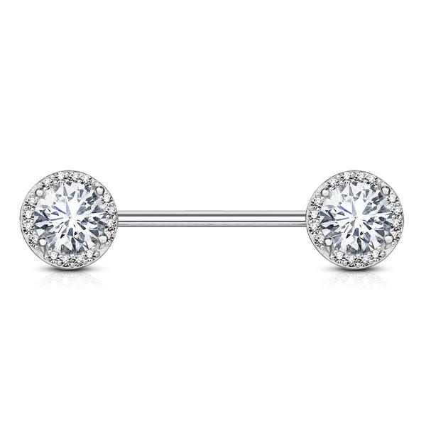 Surgical Steel CZ Centre Pave Nipple Ring Barbell - Pierced Universe