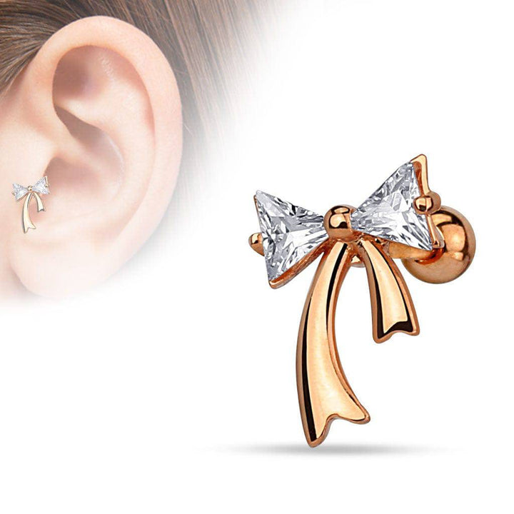 Surgical Steel CZ Stud Ribbon Bow Ear Helix Cartilage Barbell* - Pierced Universe