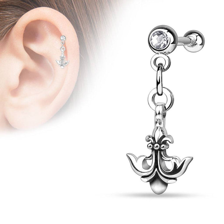 Surgical Steel Dangling Fleur De Lis Ear Cartilage Barbell - Pierced Universe