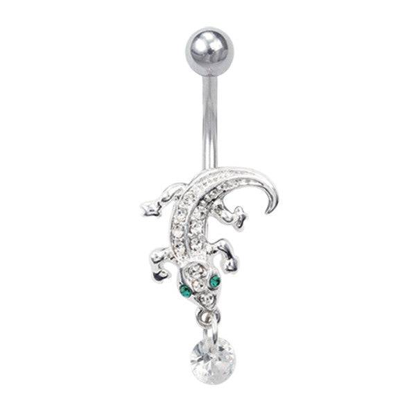 Surgical Steel Dangling Lizard Geico Floating Gem Belly Button Navel Ring - Pierced Universe