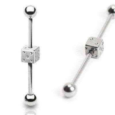 Surgical Steel Dice Centre Straight Barbell Industrial Ring - Pierced Universe