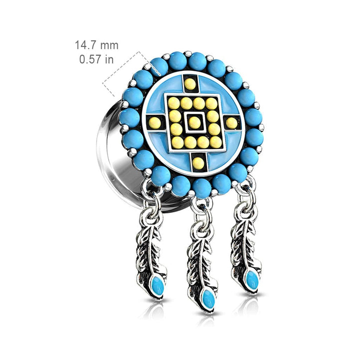 Surgical Steel Double Flared Turquoise Aztec Tribal Dream Catcher Ear Gauges Plugs - Pierced Universe