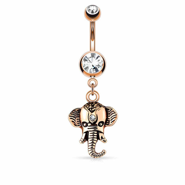 Surgical Steel Elephant Dangle Belly Button Navel Ring - Pierced Universe