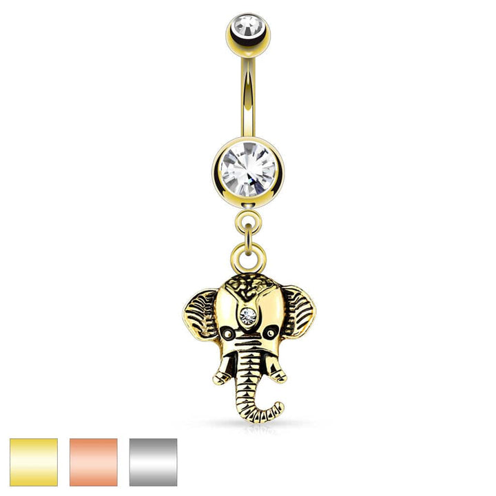 Surgical Steel Elephant Dangle Belly Button Navel Ring - Pierced Universe