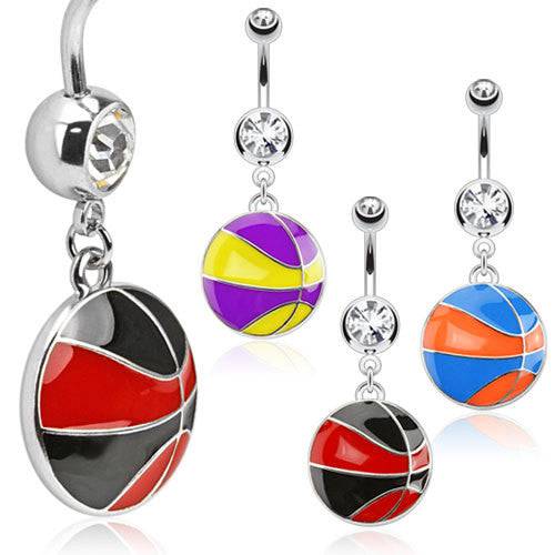 Surgical Steel Enamel Basketball Belly Button Navel Ring Dangle - Pierced Universe