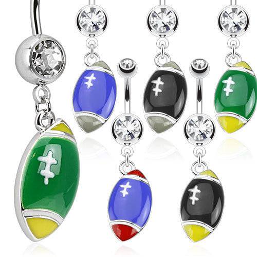 Surgical Steel Enamel Football Belly Button Navel Ring Dangle - Pierced Universe