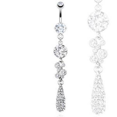 Surgical Steel Fancy Paved CZ Gem Drop Dangling Belly Button Navel Ring - Pierced Universe