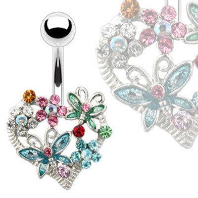 Surgical Steel Floral Flower Butterfly Heart Design Belly Button Navel Ring - Pierced Universe