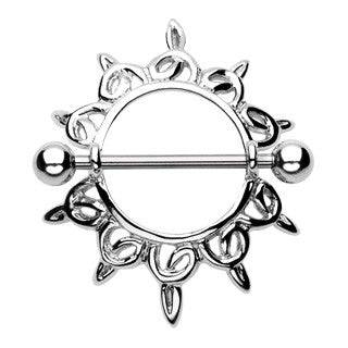 Surgical Steel Floral Nipple Ring Shield Barbell - Pierced Universe