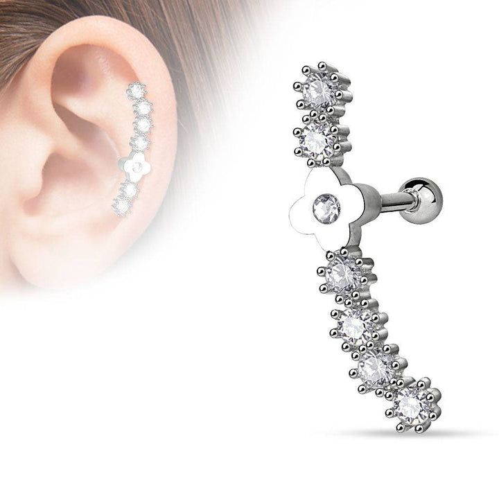 Surgical Steel Flower CZ Consecutive Ear Cartilage Barbell - Pierced Universe