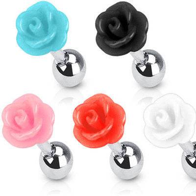 Surgical Steel Flower Rose Cartilage Barbell Helix Ball End - Pierced Universe