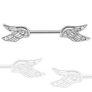 Surgical Steel Gem Feather Angel Wings Nipple Ring Barbell - Pierced Universe