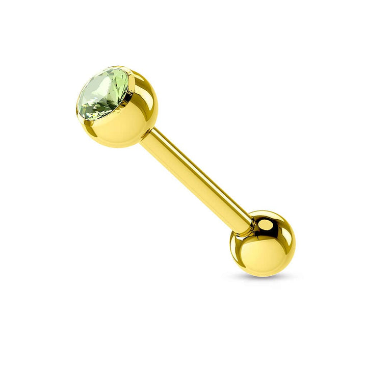 Surgical Steel Gold IP CZ Gem Straight Barbell Tongue Ring - Pierced Universe
