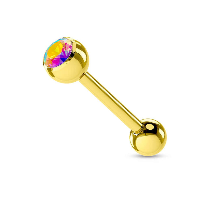 Surgical Steel Gold IP CZ Gem Straight Barbell Tongue Ring - Pierced Universe