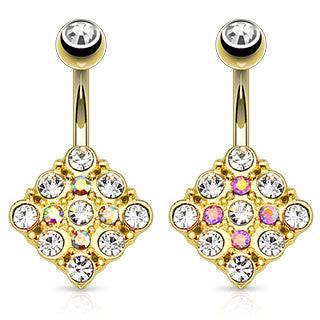 Surgical Steel Gold Plate Diamond Shape Design Belly Ring - Pierced Universe