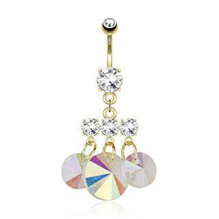 Surgical Steel Gold Plated 3 Dangling Prisms Belly Button Navel Ring - Pierced Universe