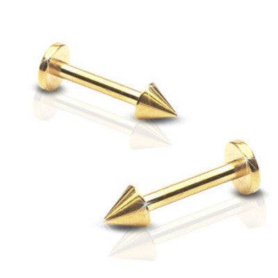 Surgical Steel Gold Plated Flat Back Cartilage Helix Tragus Monroe Spike End Ring - Pierced Universe