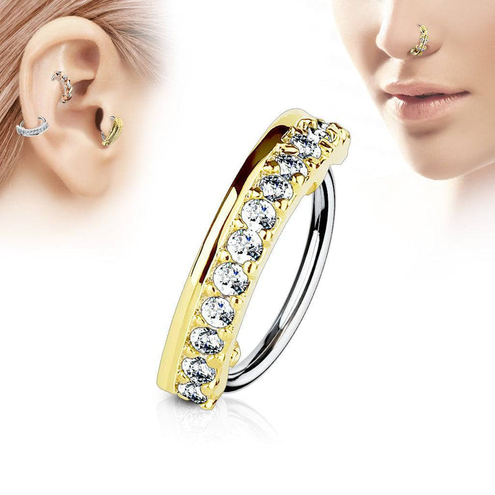 Surgical Steel Gold Plated Line CZ Easy Bend Multi Use Hoop - Pierced Universe