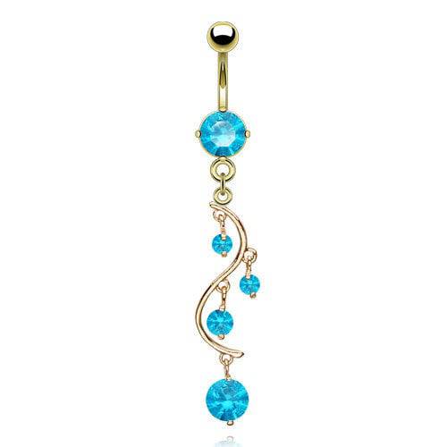 Surgical Steel Gold Plated Vine CZ Dangling Belly Ring - Pierced Universe
