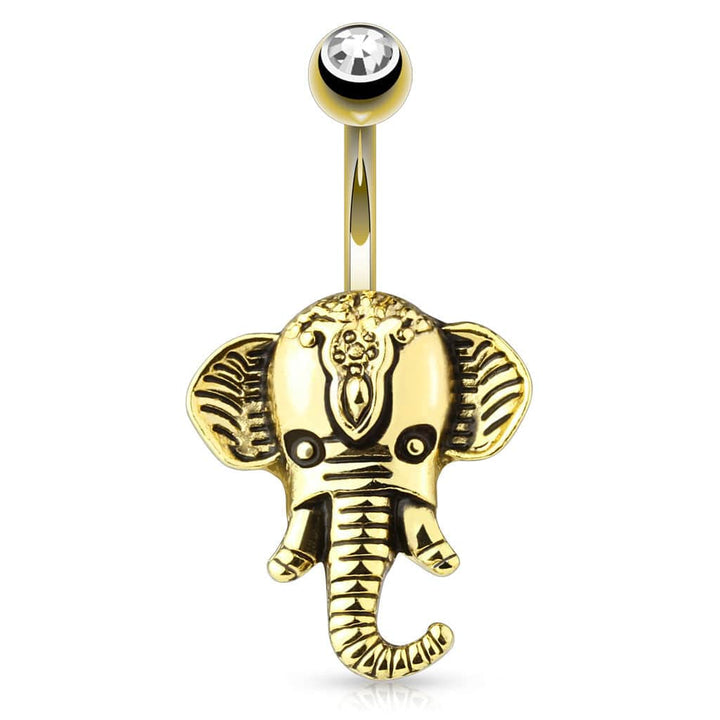Surgical Steel Gold Plated Vintage Elephant Belly Button Navel Ring - Pierced Universe