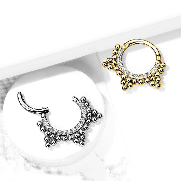 Surgical Steel Gold PVD Beaded Tribal Hinged Septum Ring Hoop Clicker - Pierced Universe