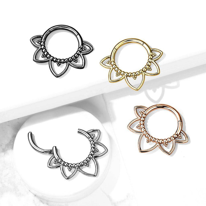 Surgical Steel Gold PVD Floral Tribal Hinged Septum Ring Hoop Clicker - Pierced Universe