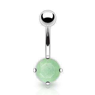 Surgical Steel Green Jade Stone Prong Set Belly Button Ring - Pierced Universe