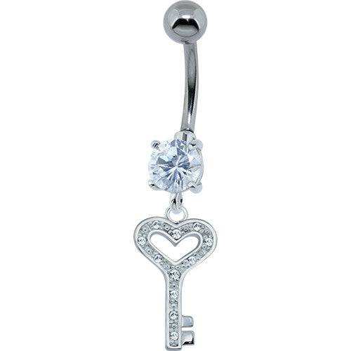 Surgical Steel Heart Key Gem Belly Button Navel Ring - Pierced Universe