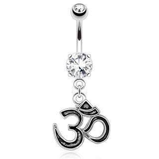 Surgical Steel Hindu Ohm Symbol Dangling Belly Button Navel Ring - Pierced Universe