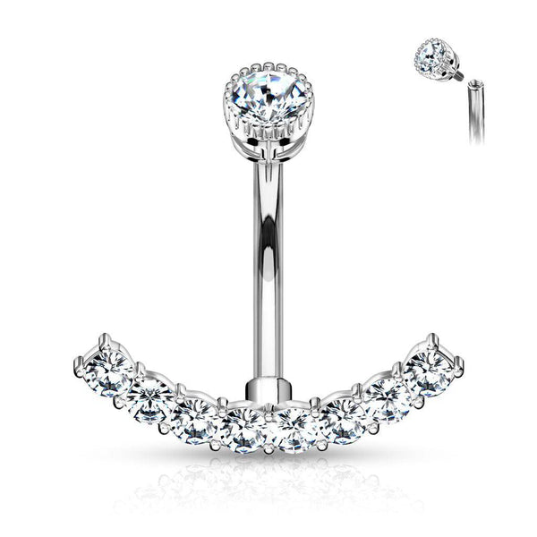 Surgical Steel Internally Threaded Belly Ring with White CZ Curved Bottom - Pierced Universe