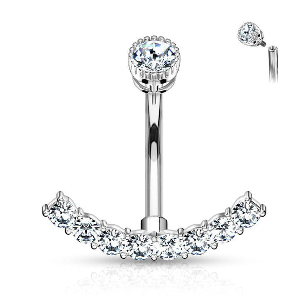 Surgical Steel Internally Threaded Belly Ring with White CZ Curved Bottom Surgical Steel Internally Threaded Belly Ring with White CZ Curved Bottom