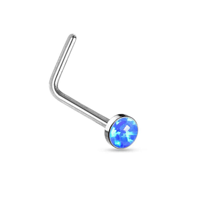 Surgical Steel "L" Shape Opal Gem Nose Ring Bent Stud - Pierced Universe