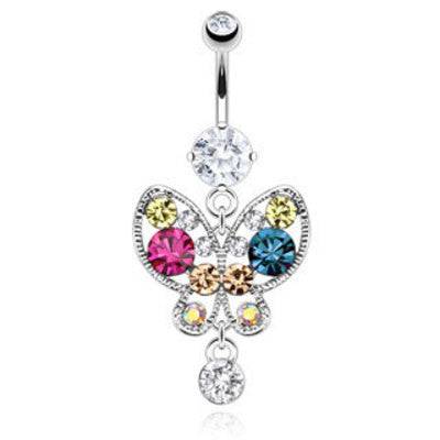 Surgical Steel Multi Color Rainbow Antique Butterfly Belly Button Navel Ring - Pierced Universe