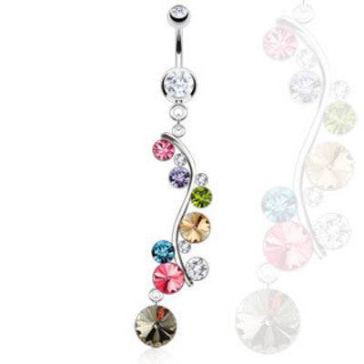 Surgical Steel Multi Color Rainbow Long Vine Drop Dangling Belly Button Navel Ring - Pierced Universe