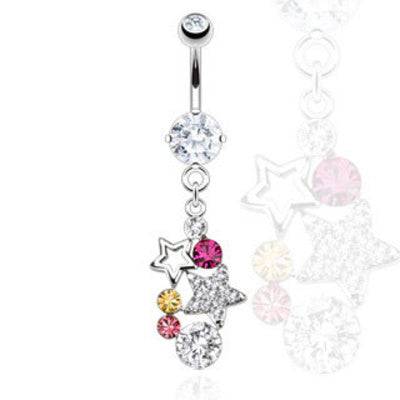 Surgical Steel Multi Color Star Drop Dangling Belly Button Navel Ring - Pierced Universe