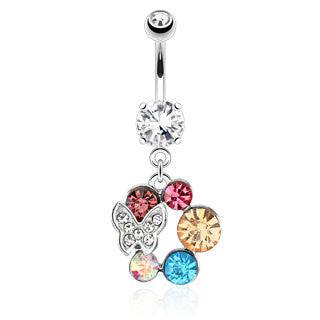 Surgical Steel Multi Colour Butterfly Dangle Belly Ring - Pierced Universe