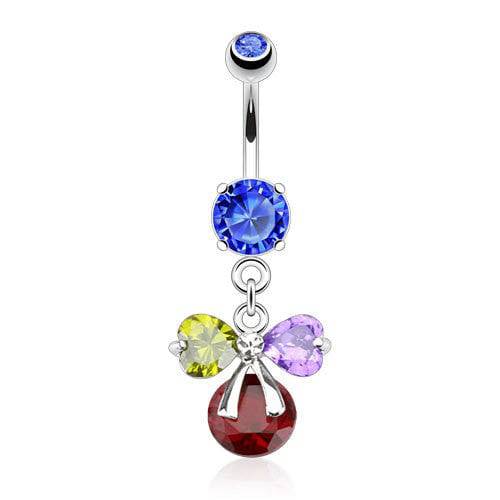 Surgical Steel Multi Colour Ribbon Dangle Belly Button Navel Ring - Pierced Universe