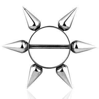 Surgical Steel Multi Long 12mm Spikes Nipple Ring Shield Barbell - Pierced Universe
